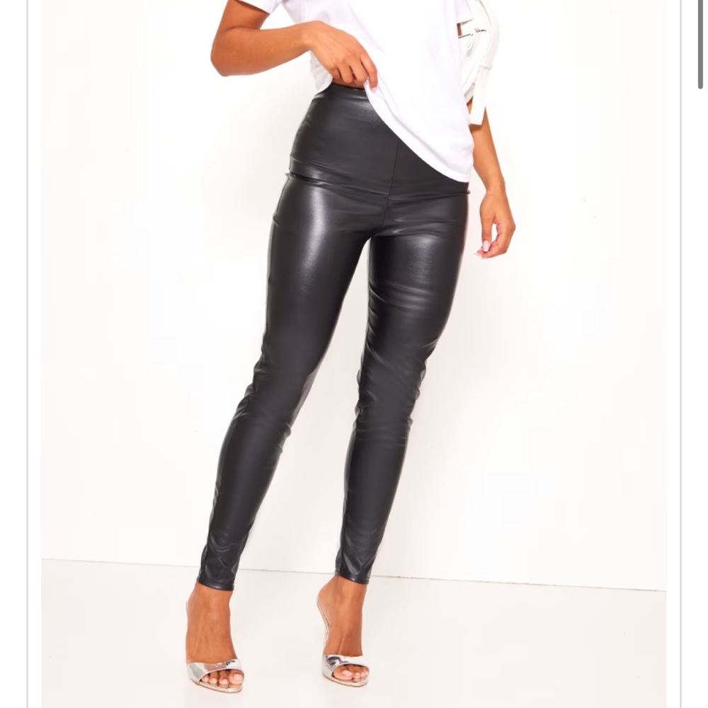 Black faux leather high waisted leggings
